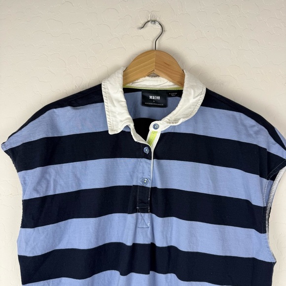 Anthropologie Maeve Porter Stripe Polo Top in Blue Motif - Picture 6 of 9